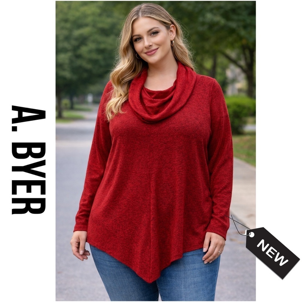 NWT A. BYER red fuzzy long sleeve red/black Crowell neck knit sweater size 2x
